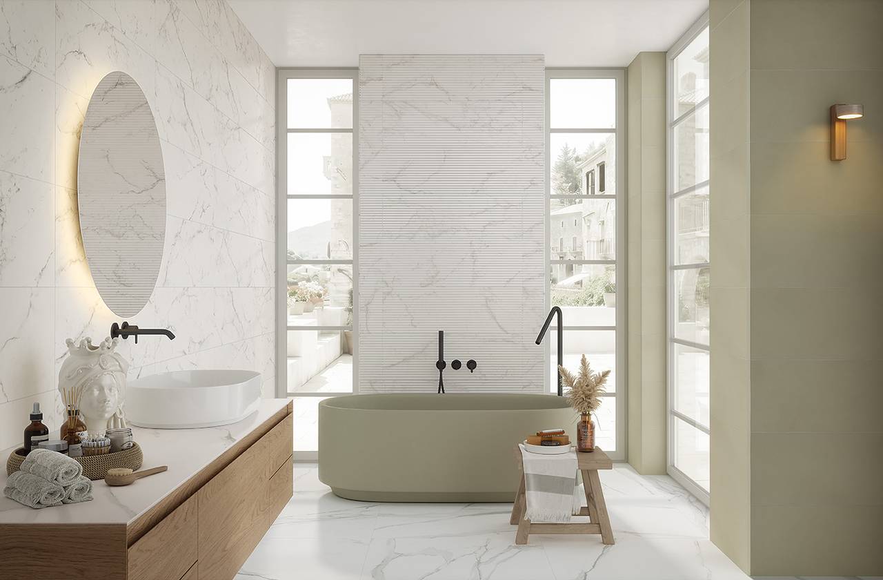Room view Bathroom, created with tiles from the collection: OLTRE IL MARMO – Other, White