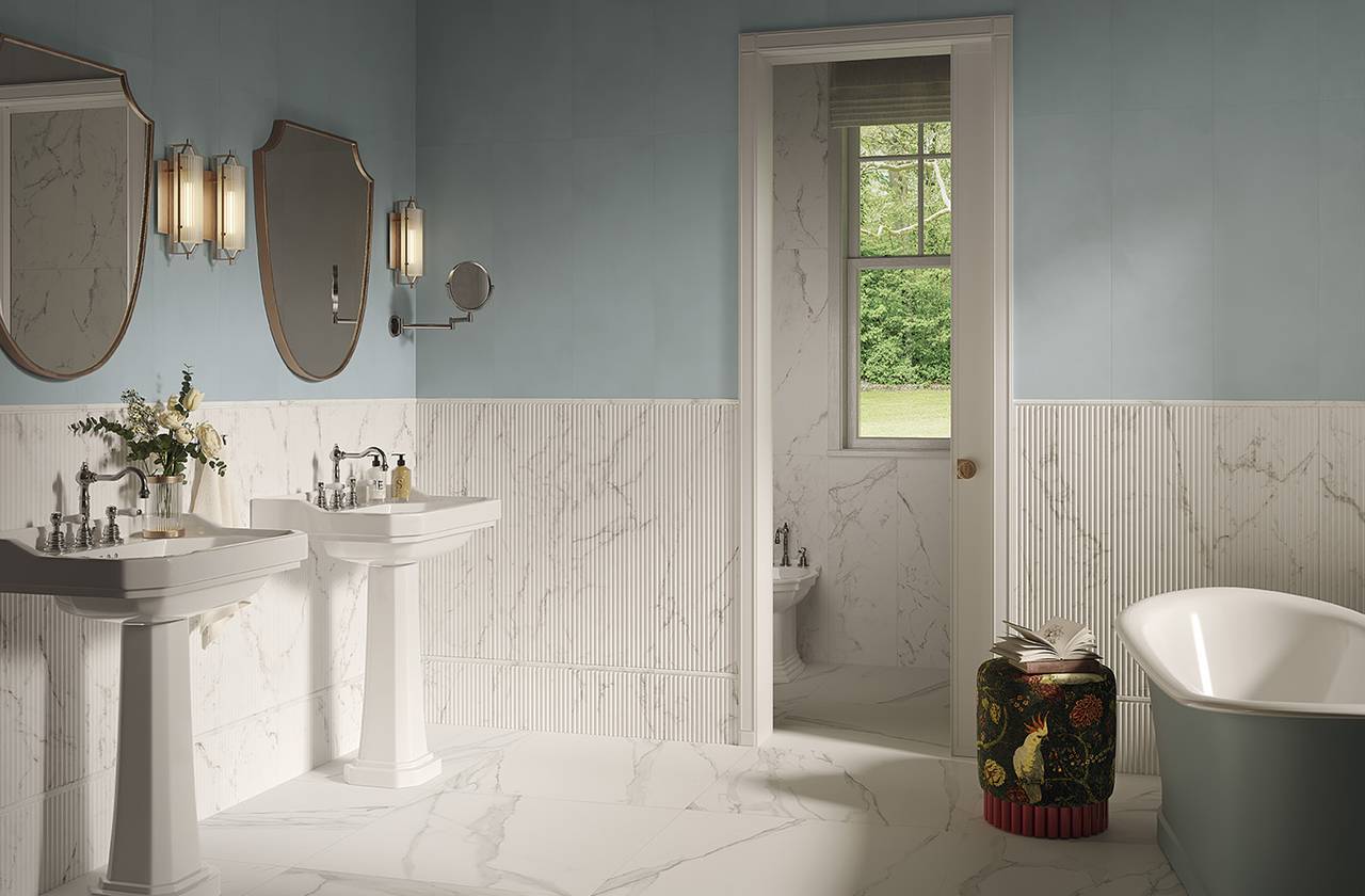 Room view Bathroom, created with tiles from the collection: OLTRE IL MARMO – Other, White