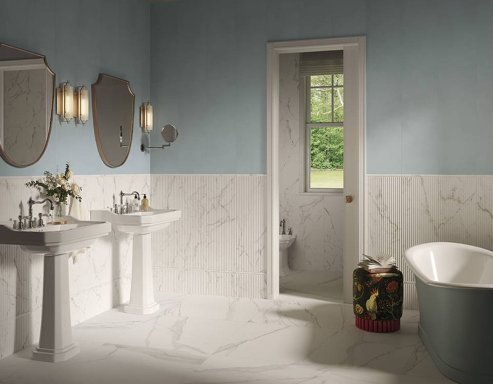 Room view Bathroom, created with tiles from the collection: OLTRE IL MARMO – Other, White