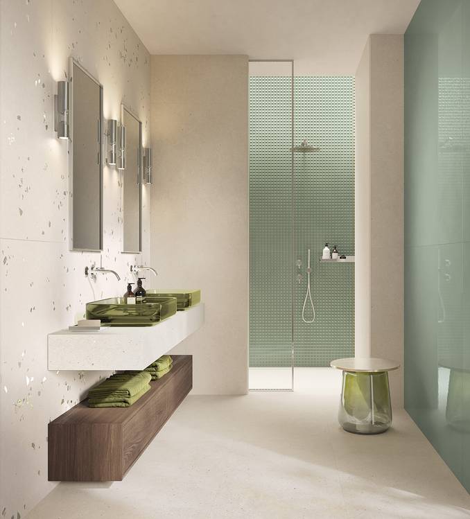 Room view Bathroom, created with tiles from the collection: MATERIA PURA wall tiles 50x120 – Other, White