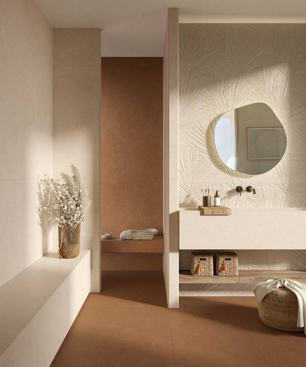Room view Bathroom, created with tiles from the collection: MATERIA PURA porcelain tiles – Beige, Other