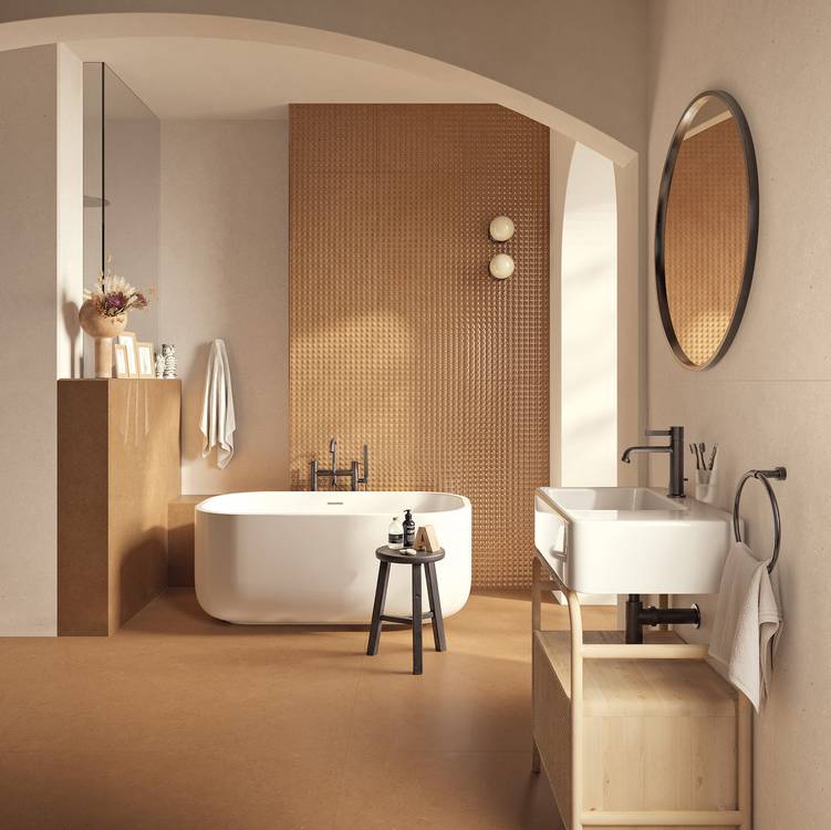 Room view Bathroom, created with tiles from the collection: MATERIA PURA porcelain tiles – Beige, Other