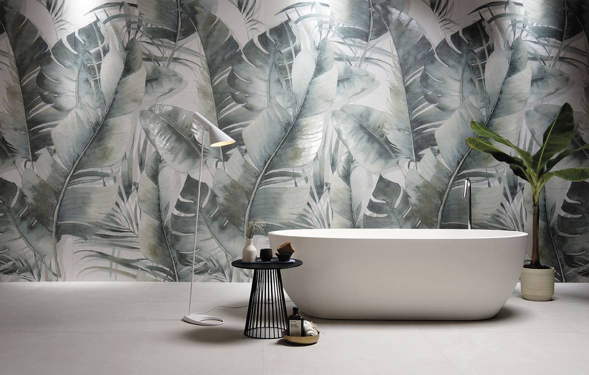 Imagen de ambiente Baño, realizada con baldosas de la colección: BLOOM – Verde, BLANCO