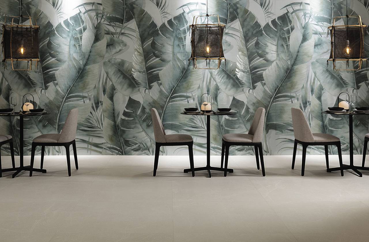 Интерьер контракт, оформленный плиткой из коллекции: BLOOM – зеленый, WHITE