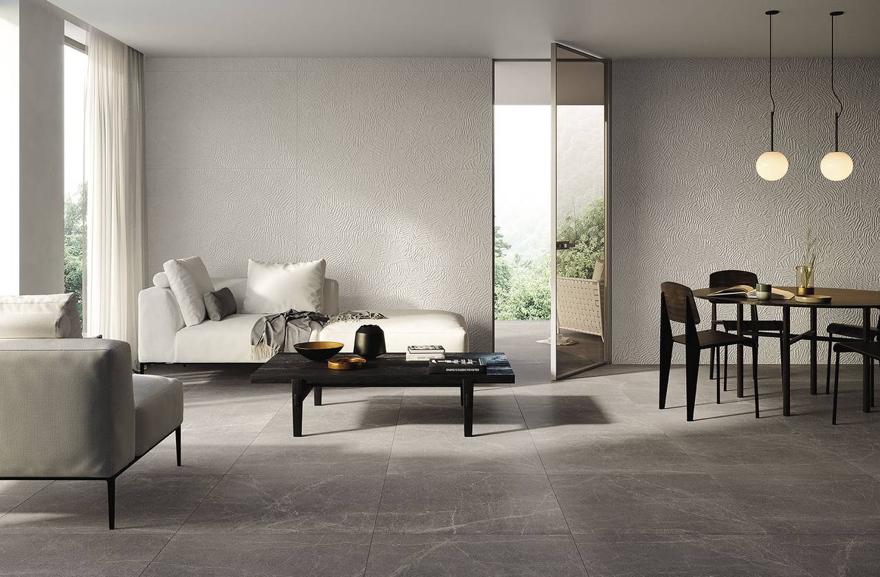 Raumabbildung Hous, gestaltet mit Fliesen aus der Kollektion: BLOOM – WEISS