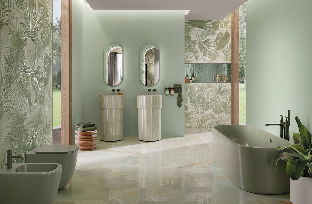 Room view Bathroom, created with tiles from the collection: BLOOM – Green