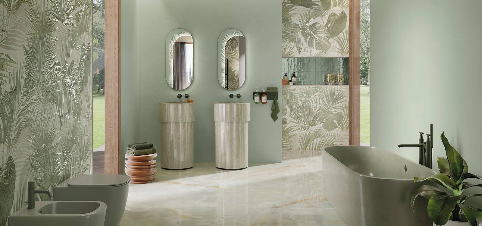Room view Bathroom, created with tiles from the collection: BLOOM – Green