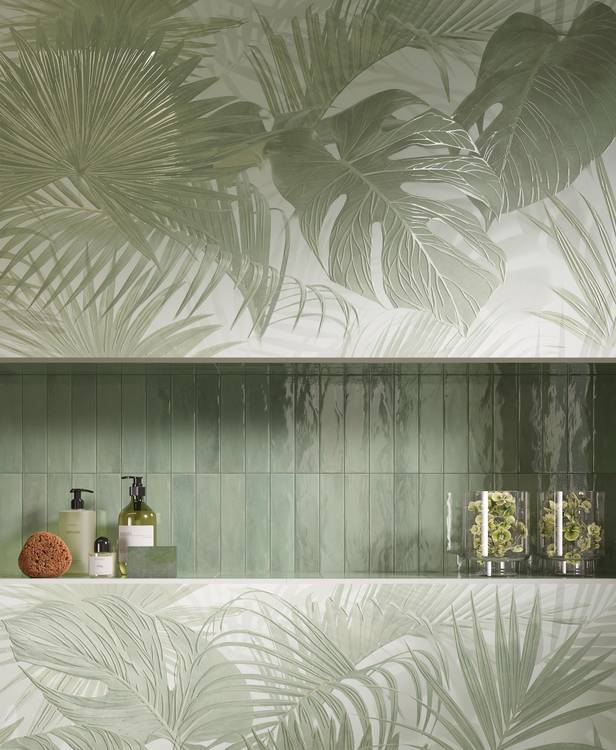 Imagen de ambiente , realizada con baldosas de la colección: FAP MURALS – Verde