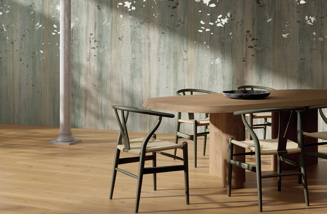 Raumabbildung Hous, gestaltet mit Fliesen aus der Kollektion: FAP MAXXI 120x278 – Grün, BEIGE