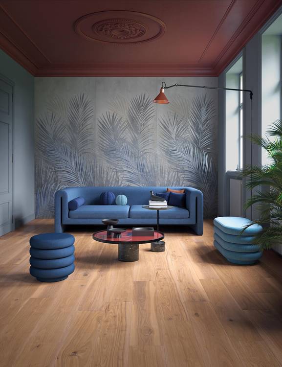 Room view House, created with tiles from the collection: FAP MAXXI 120x278 – Light Blue, Brown