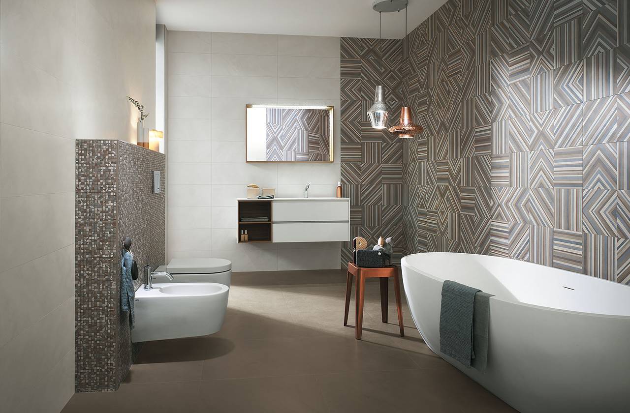 Room view Bathroom, created with tiles from the collection: COLOR LINE – White, Blue, Brown