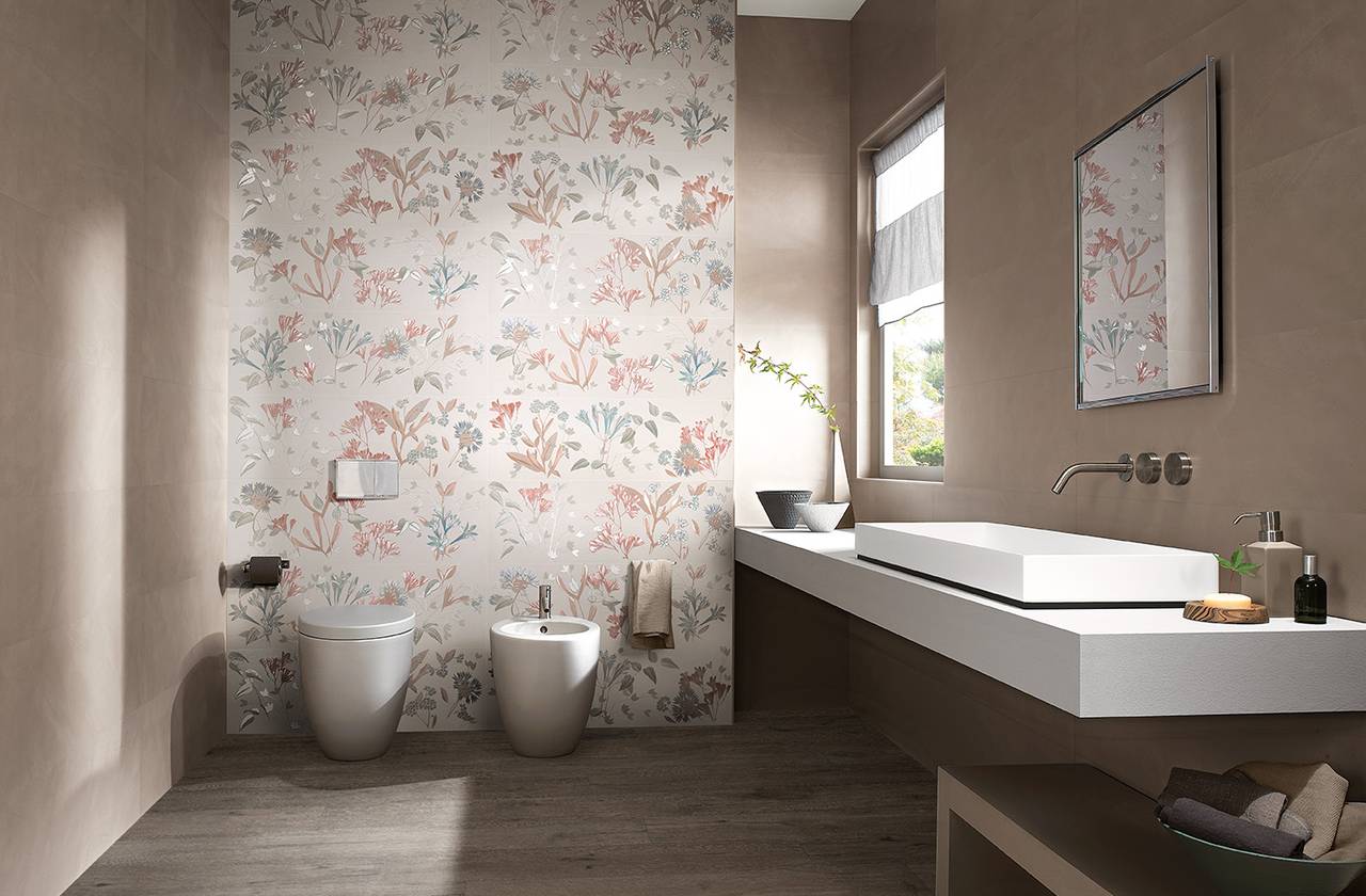 Room view Bathroom, created with tiles from the collection: DECO&MORE – White, Grey