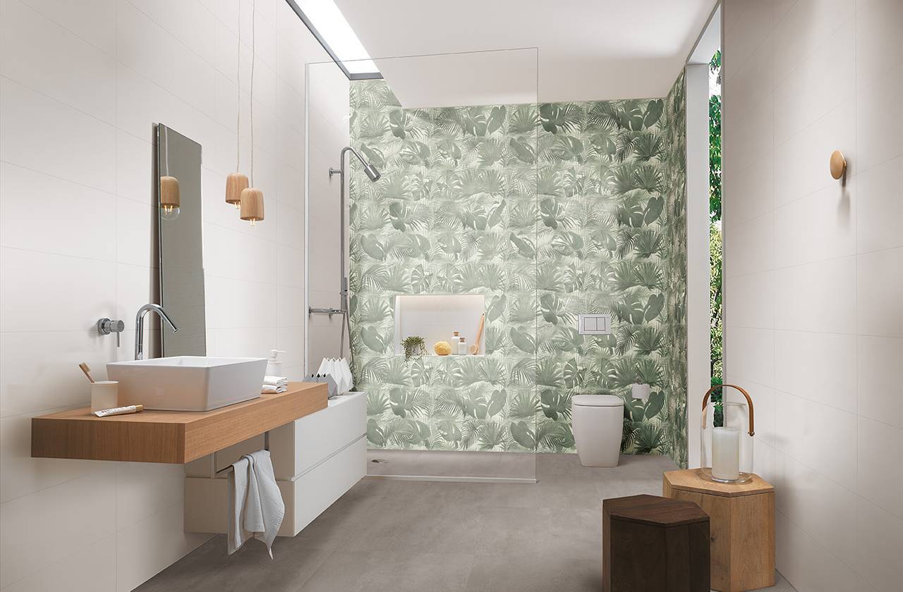 Room view Bathroom, created with tiles from the collection: DECO&MORE – White, Green