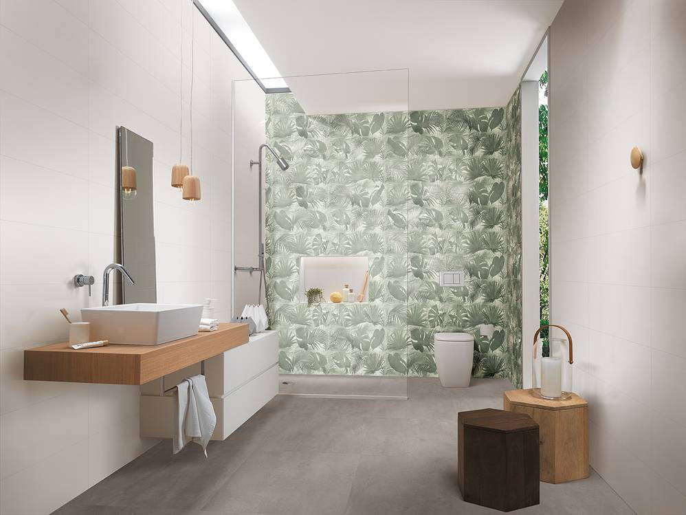 Imagen de ambiente Baño, realizada con baldosas de la colección: DECO&MORE – BLANCO, Verde