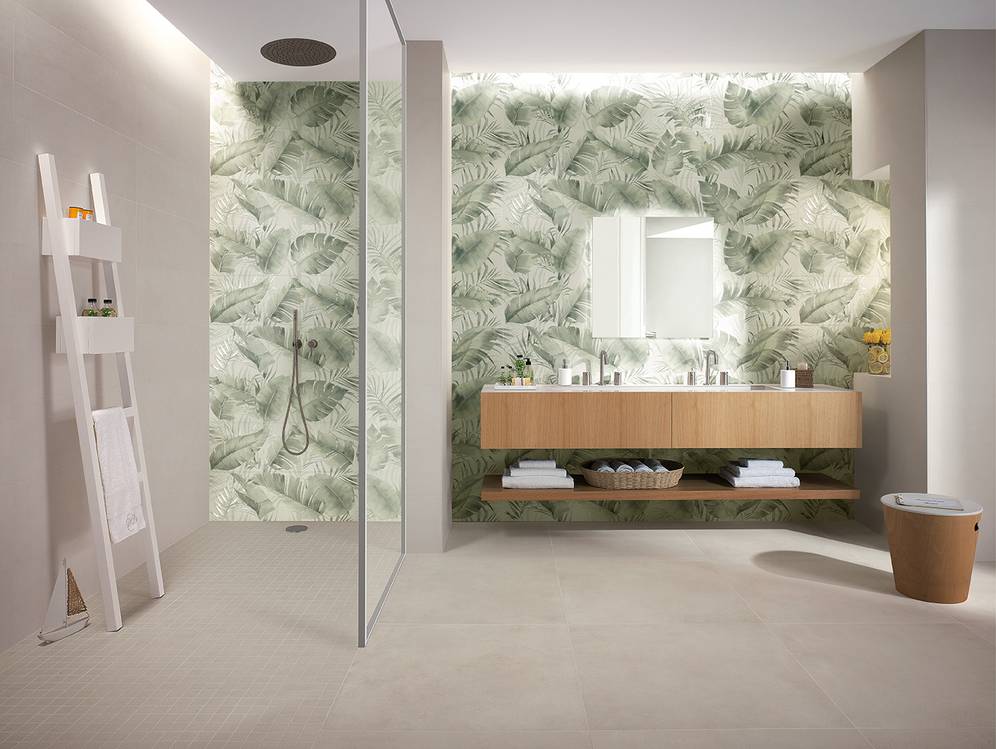Imagen de ambiente Baño, realizada con baldosas de la colección: DECO&MORE – BLANCO, Verde