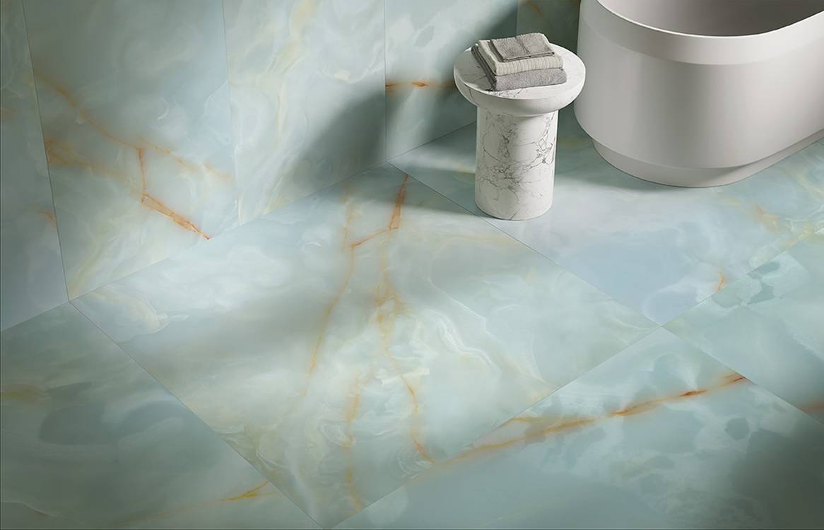 Imagen de ambiente , realizada con baldosas de la colección: GEMME – Azzurro