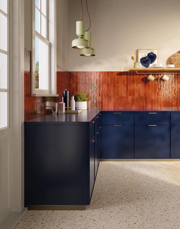 Imagen de ambiente Cocina, realizada con baldosas de la colección: GLIM – Rojo, BEIGE