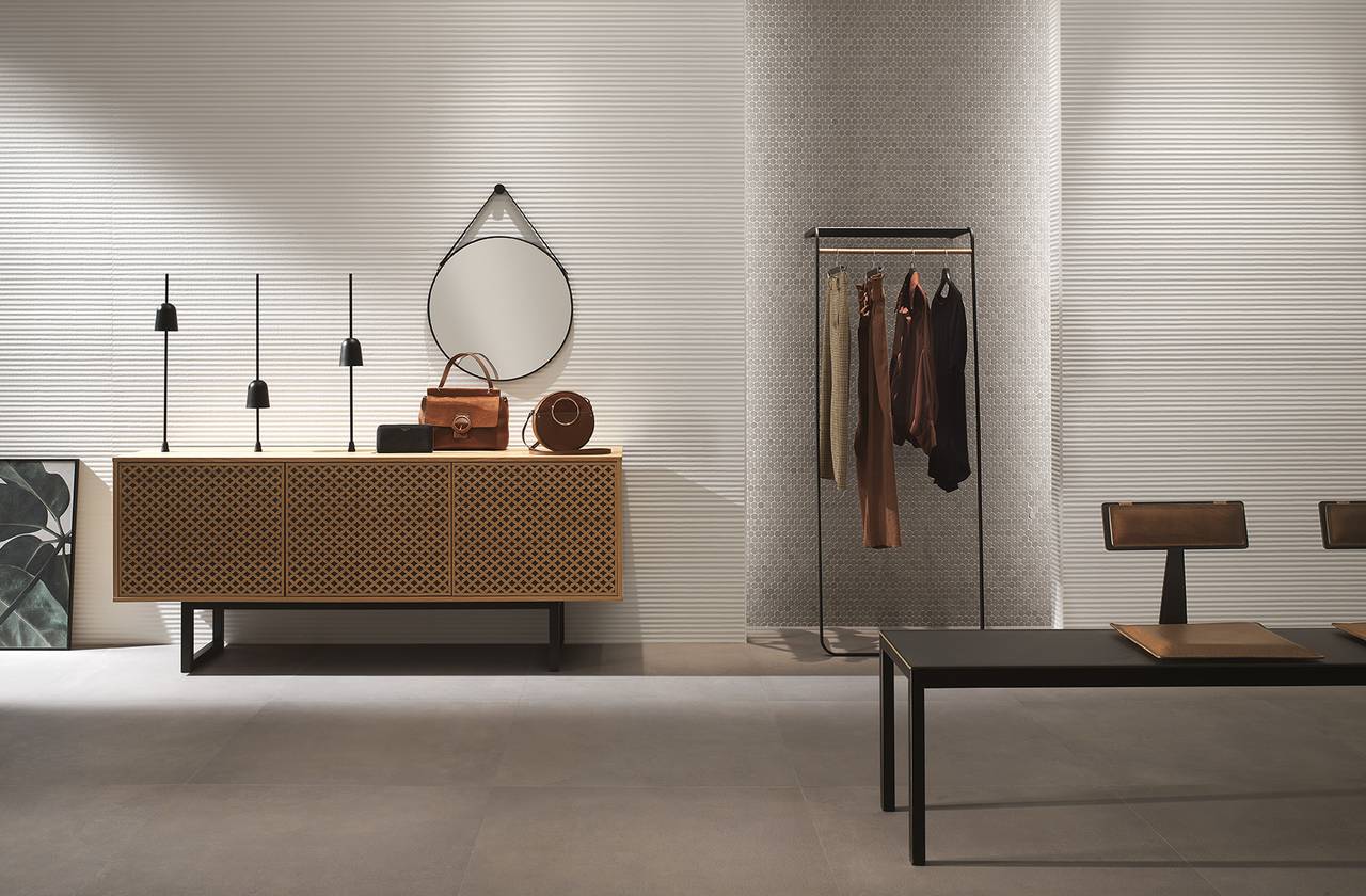 Интерьер контракт, оформленный плиткой из коллекции: LUMINA SAND ART – WHITE, СЕРЫЙ