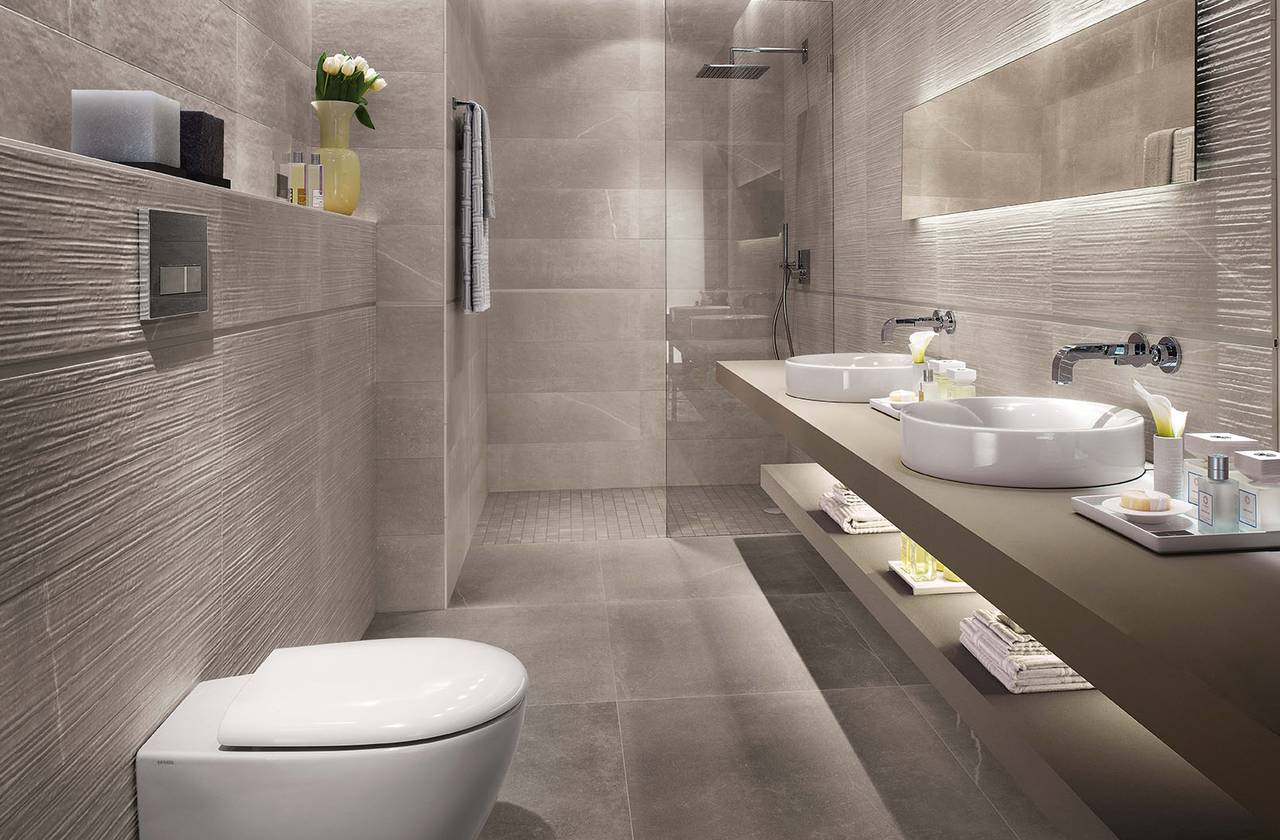 Room view Bathroom, created with tiles from the collection: MAKU – Grey