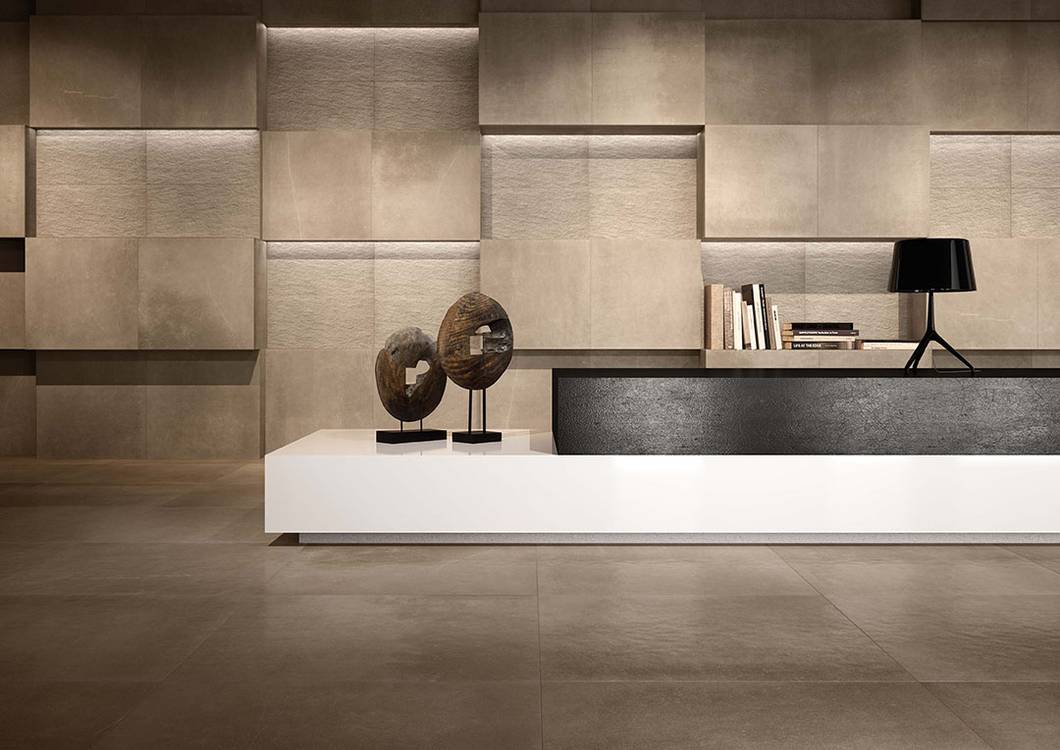 Imagen de ambiente Contrato, realizada con baldosas de la colección: MAKU – BEIGE