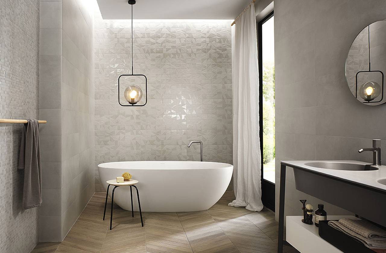 Room view Bathroom, created with tiles from the collection: MAT&MORE – Grey, White, Beige