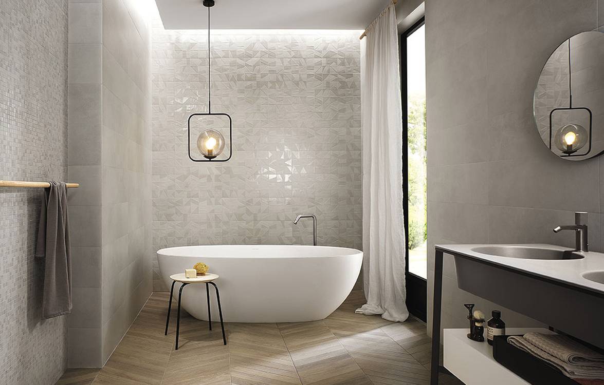 Imagen de ambiente Baño, realizada con baldosas de la colección: MAT&MORE – GRIS, BLANCO, BEIGE
