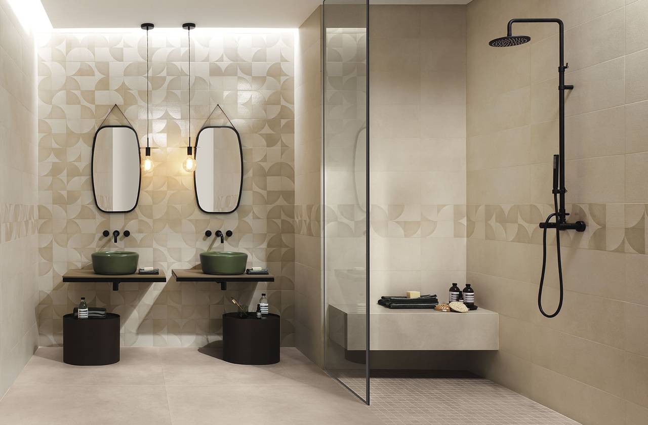 Room view Bathroom, created with tiles from the collection: MAT&MORE – Beige