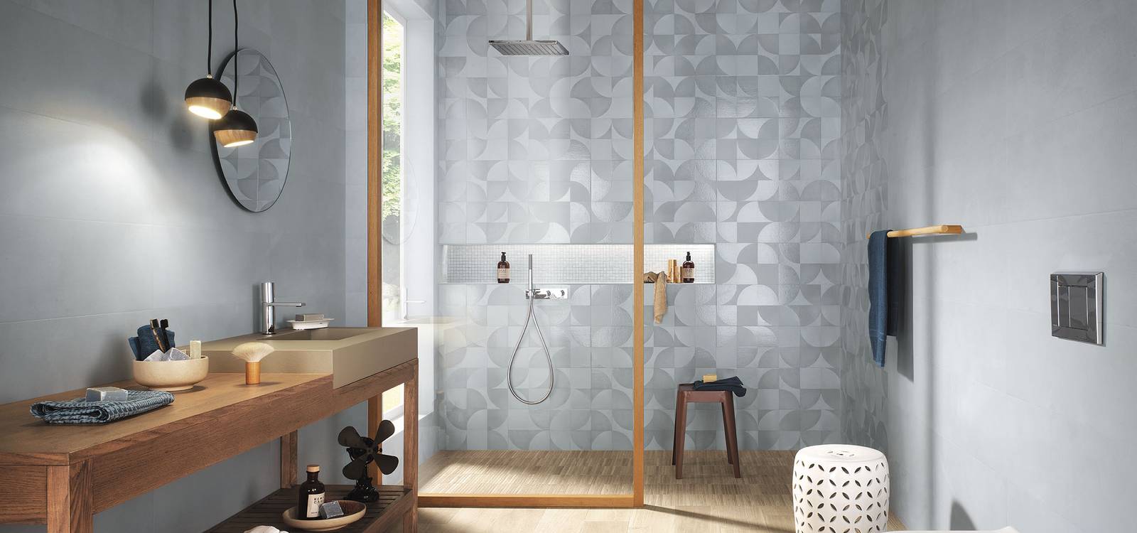 Imagen de ambiente Baño, realizada con baldosas de la colección: MAT&MORE – Azzurro, BEIGE