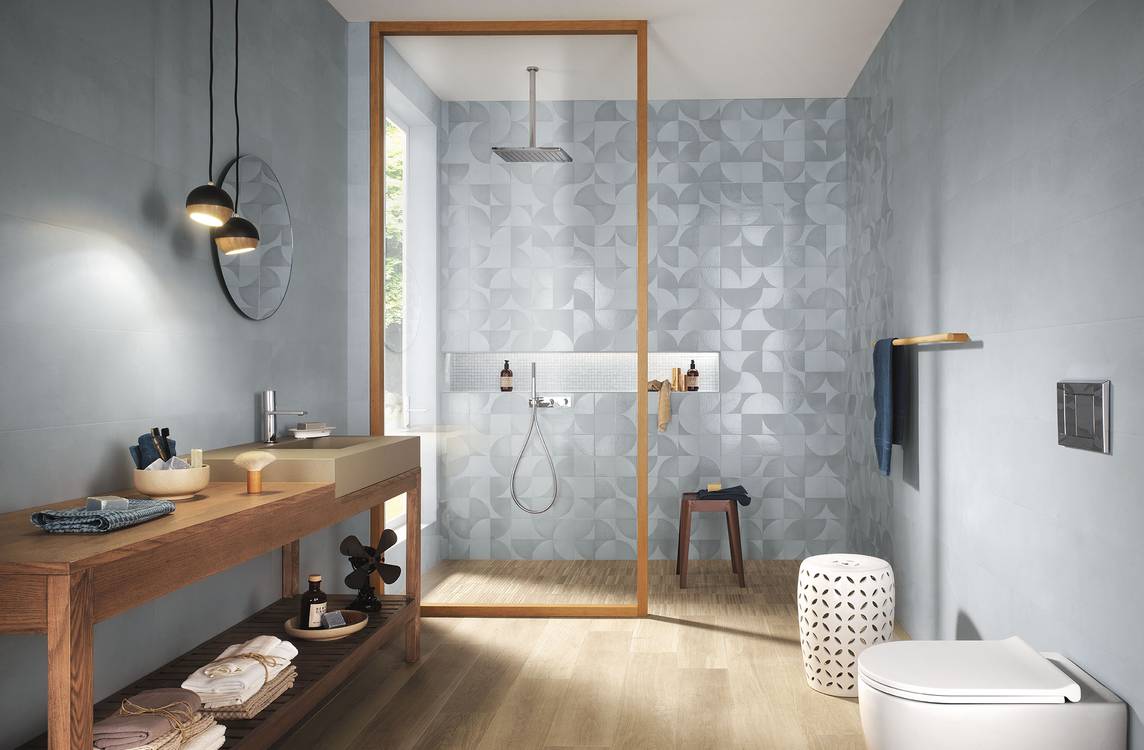 Imagen de ambiente Baño, realizada con baldosas de la colección: MAT&MORE – Azzurro, BEIGE