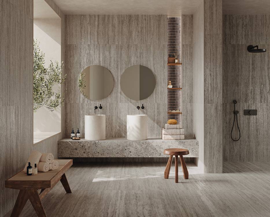 Imagen de ambiente Baño, realizada con baldosas de la colección: MATERIA CLASSICA – GRIS