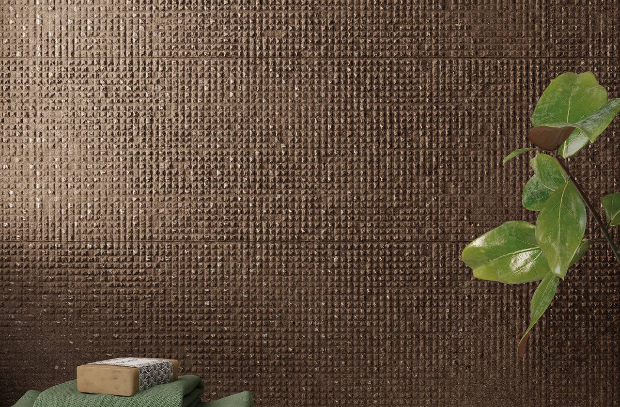 Room view Bathroom, created with tiles from the collection: MATERIA PURA – Brown