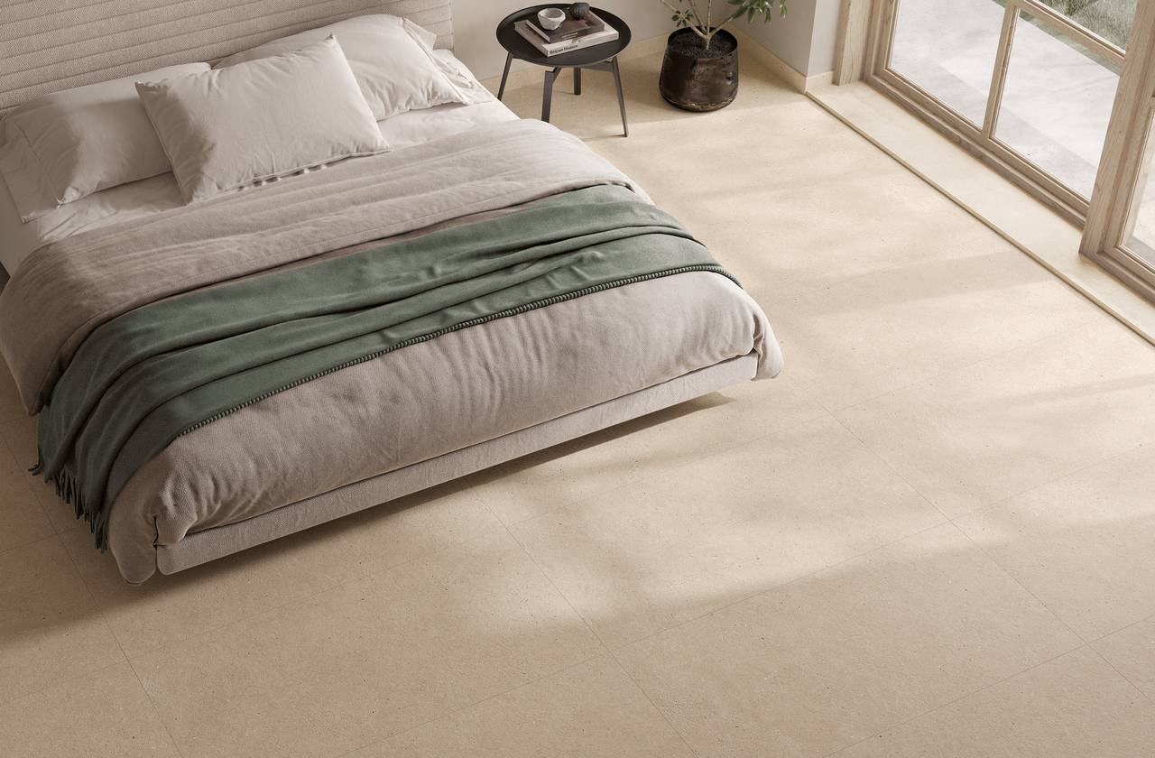 Room view House, created with tiles from the collection: MATERIA PURA porcelain tiles – Beige
