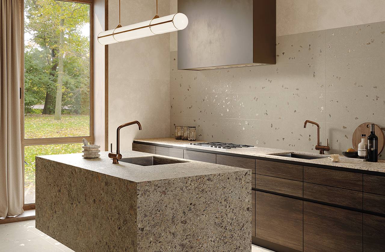 Room view Kitchen, created with tiles from the collection: MATERIA PURA wall tiles 30,5x91,5 – Grey