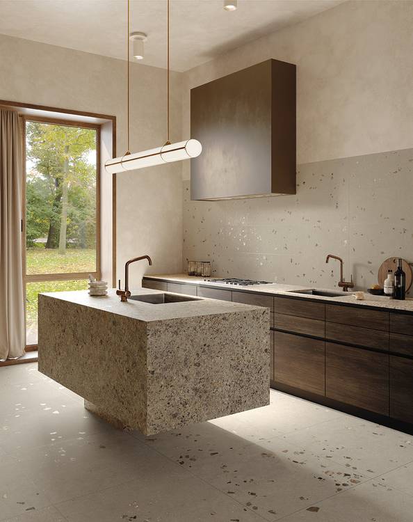 Room view Kitchen, created with tiles from the collection: MATERIA PURA wall tiles 30,5x91,5 – Grey