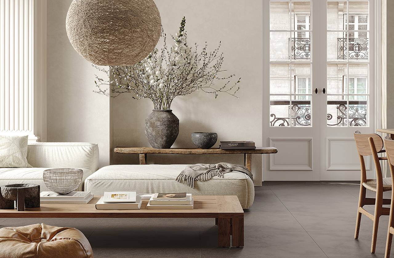 Raumabbildung Hous, gestaltet mit Fliesen aus der Kollektion: MATERIA PURA – BROWN