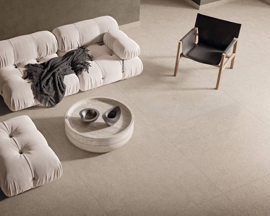 Room view House, created with tiles from the collection: MATERIA PURA porcelain tiles – Grey