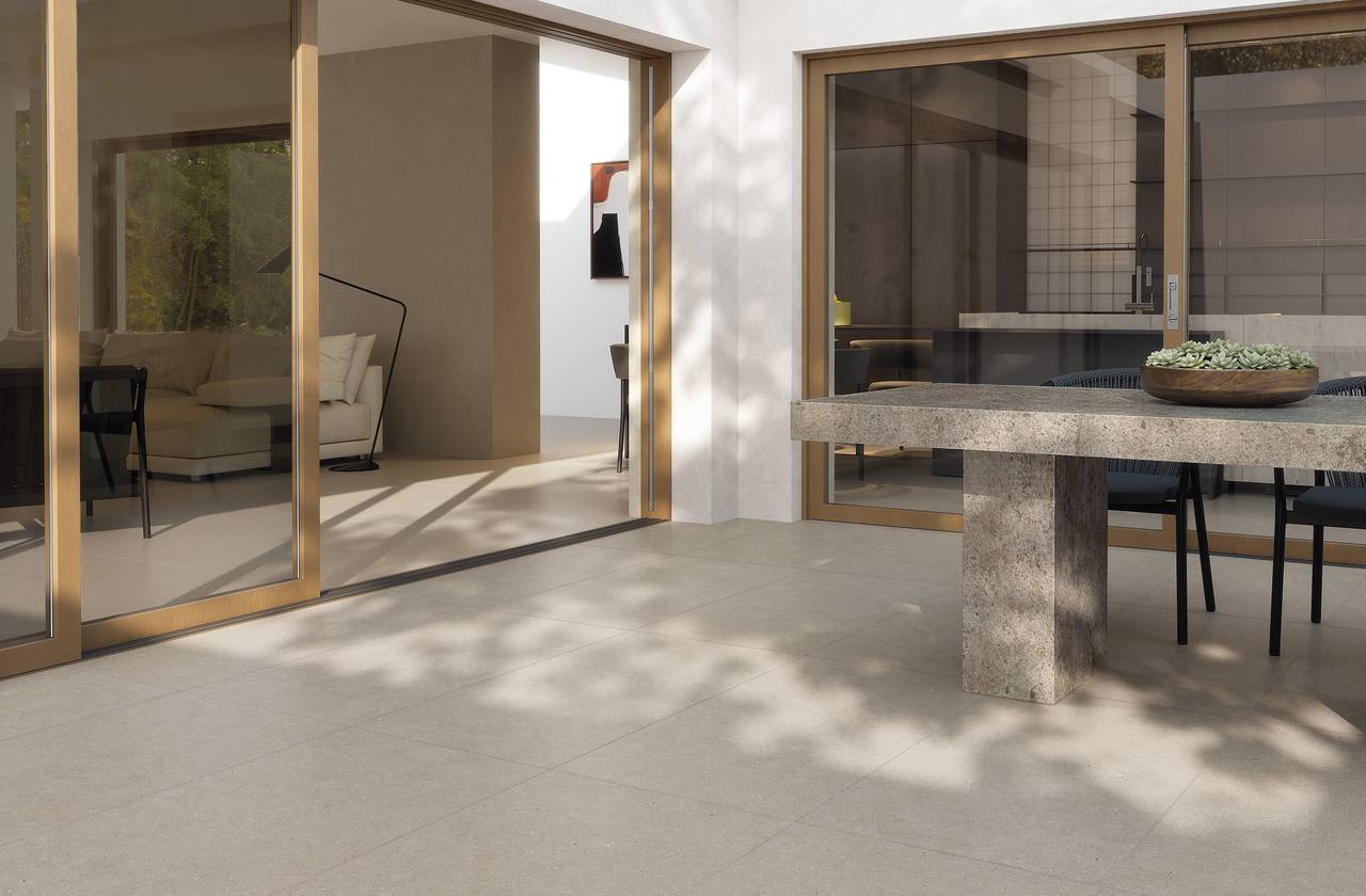 Room view Outdoor, created with tiles from the collection: MATERIA PURA porcelain tiles – Grey