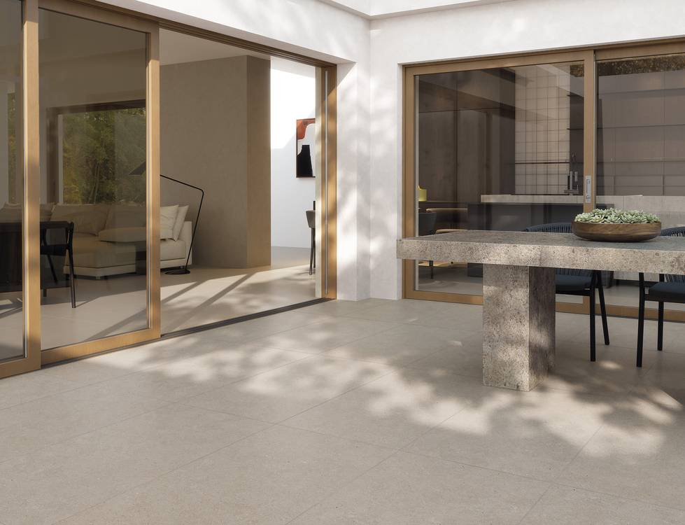 Room view Outdoor, created with tiles from the collection: MATERIA PURA porcelain tiles – Grey