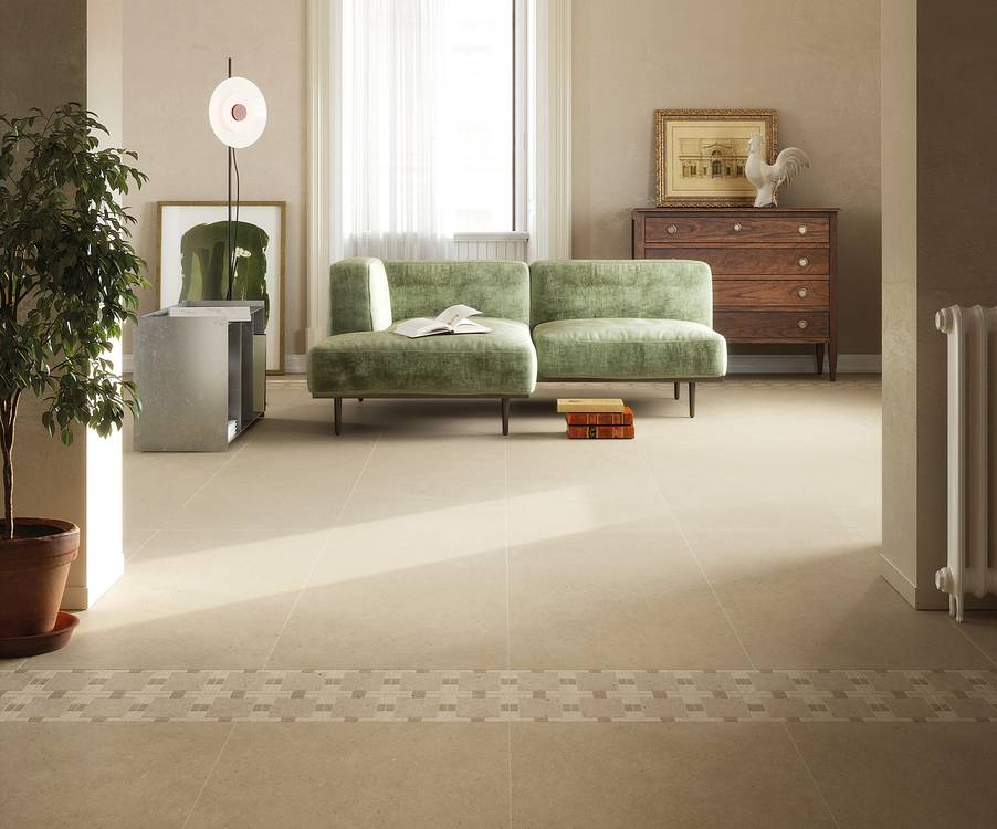 Room view House, created with tiles from the collection: MATERIA PURA porcelain tiles – Beige