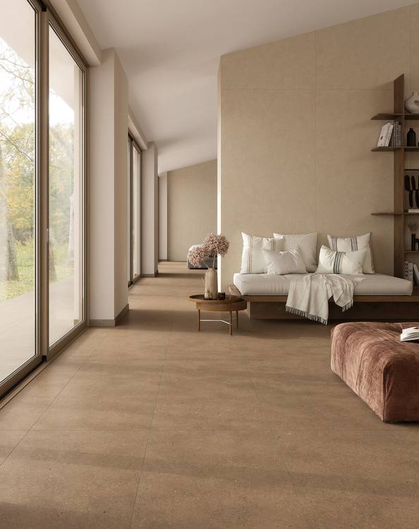 Room view House, created with tiles from the collection: MATERIA PURA porcelain tiles – Beige