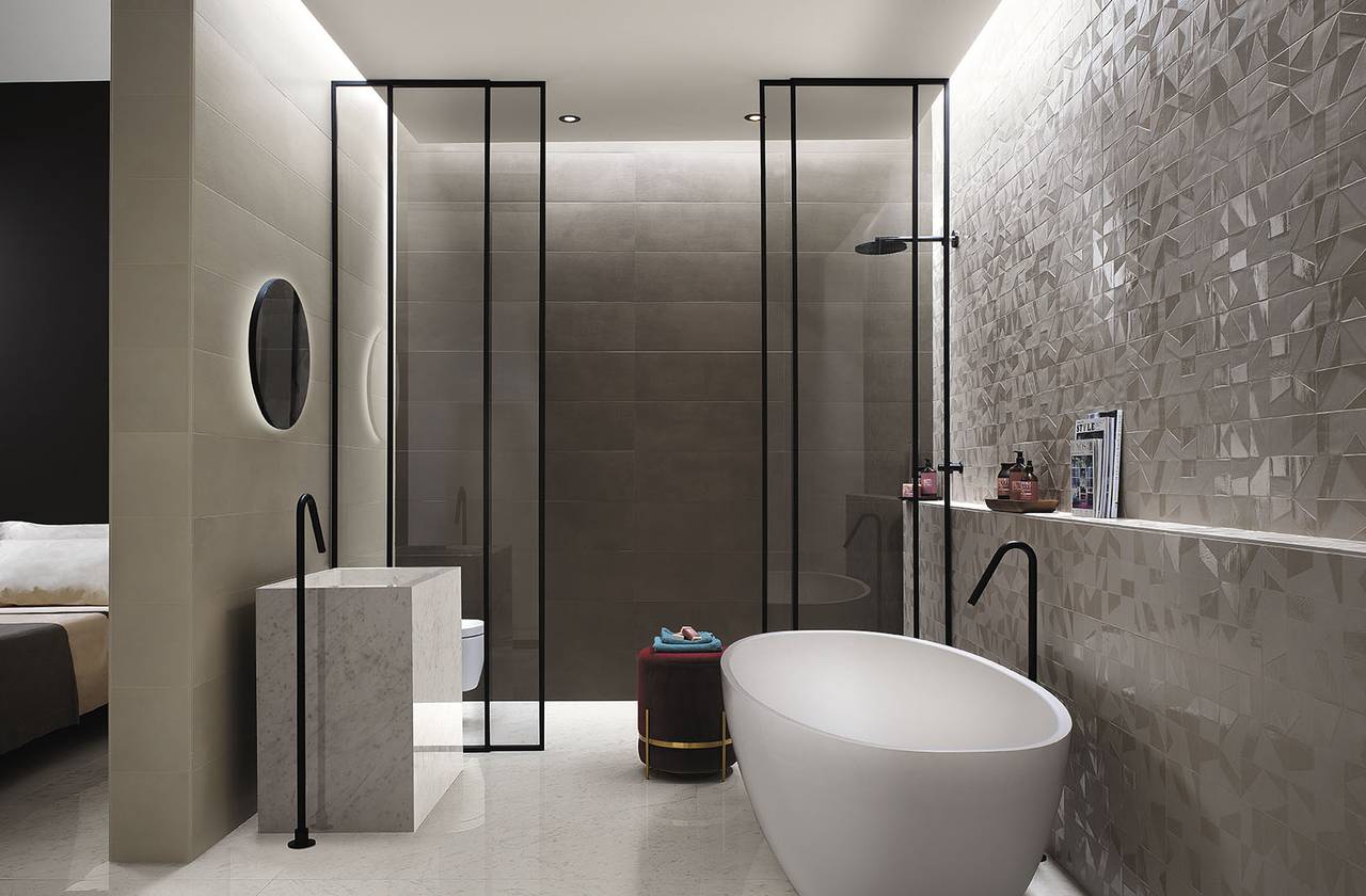 Room view Bathroom, created with tiles from the collection: MAT&MORE – Beige, Brown, White