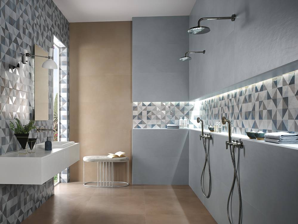 Imagen de ambiente Baño, realizada con baldosas de la colección: MILANO MOOD – BEIGE, Azzurro, GRIS