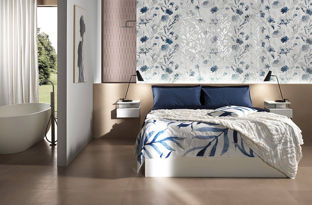 Raumabbildung Hous, gestaltet mit Fliesen aus der Kollektion: MILANO MOOD – WEISS, BEIGE, Red