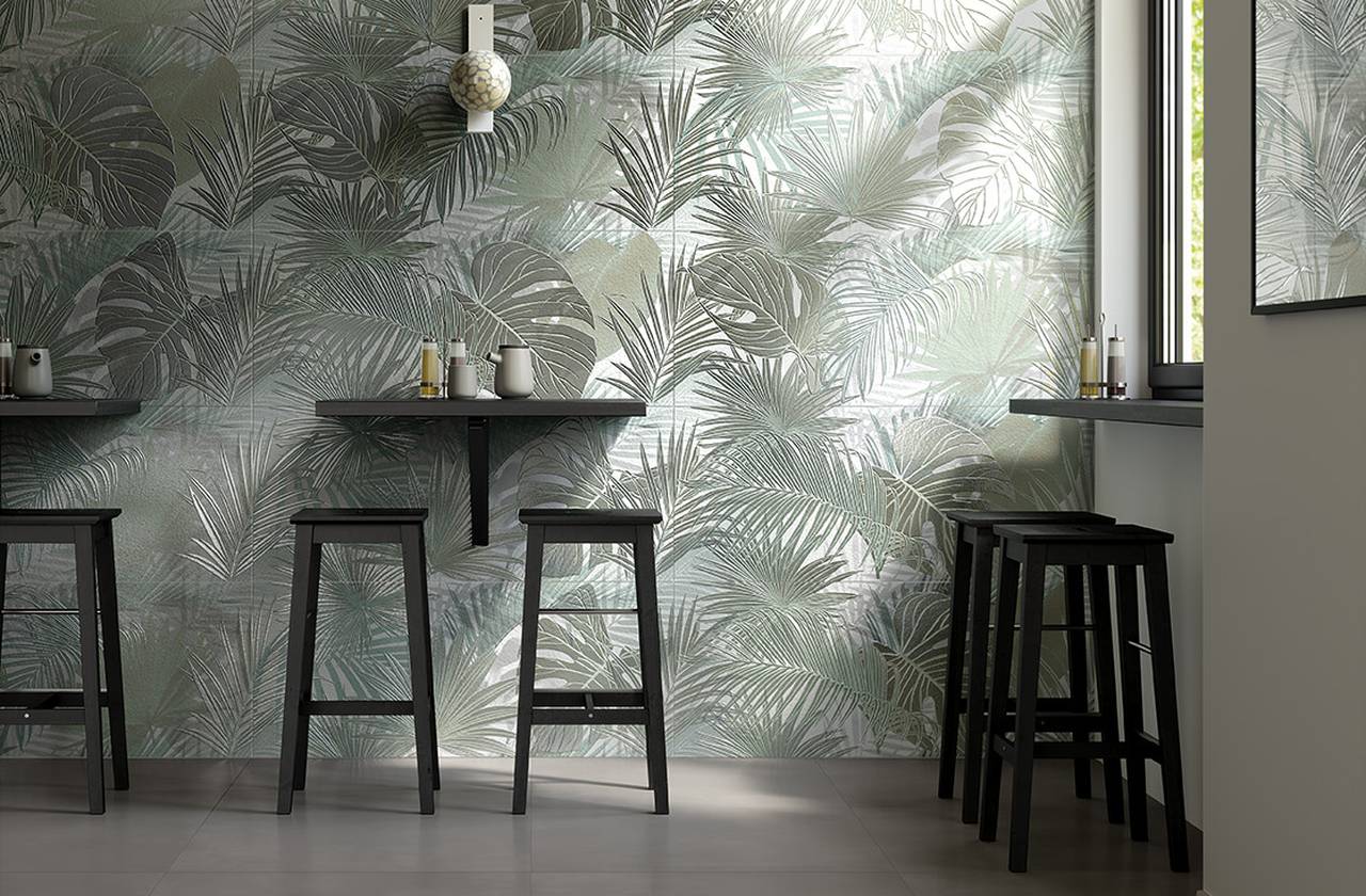 Интерьер контракт, оформленный плиткой из коллекции: MILANO MOOD – зеленый, СЕРЫЙ