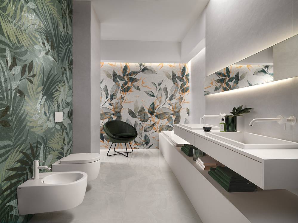 Imagen de ambiente , realizada con baldosas de la colección: FAP EXXTRA 80X160 – BLANCO, Verde