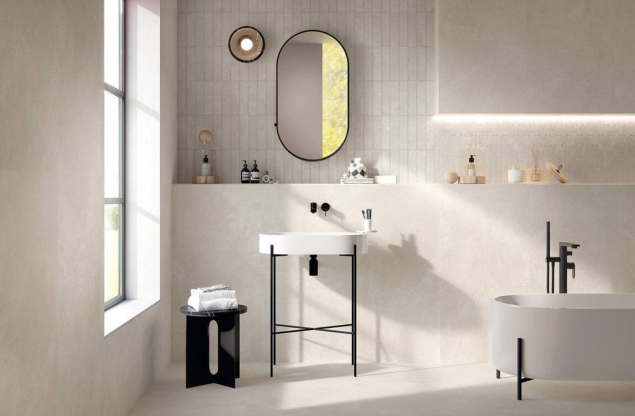 Room view Bathroom, created with tiles from the collection: NOBU – White