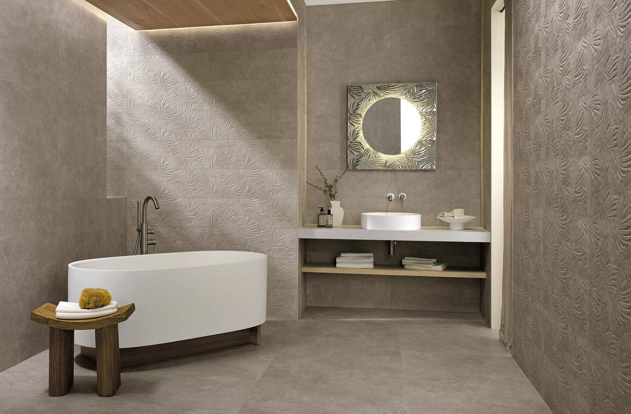 Room view Bathroom, created with tiles from the collection: NOBU – Grey