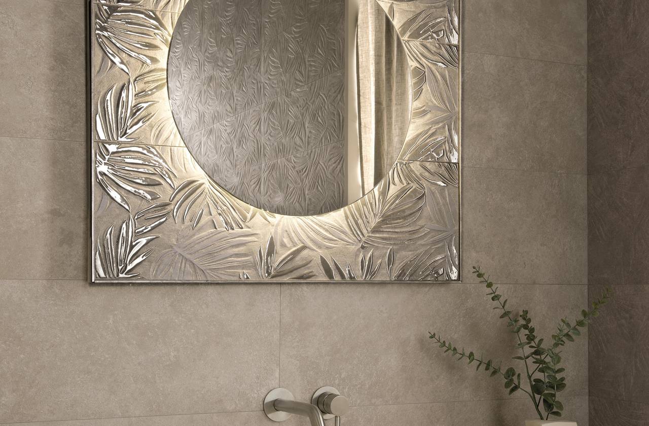 Room view Bathroom, created with tiles from the collection: NOBU – Grey