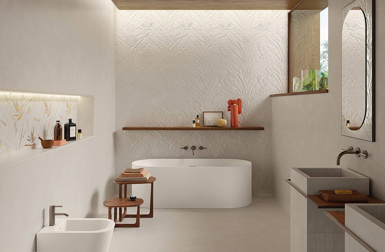 Room view Bathroom, created with tiles from the collection: NOBU – White