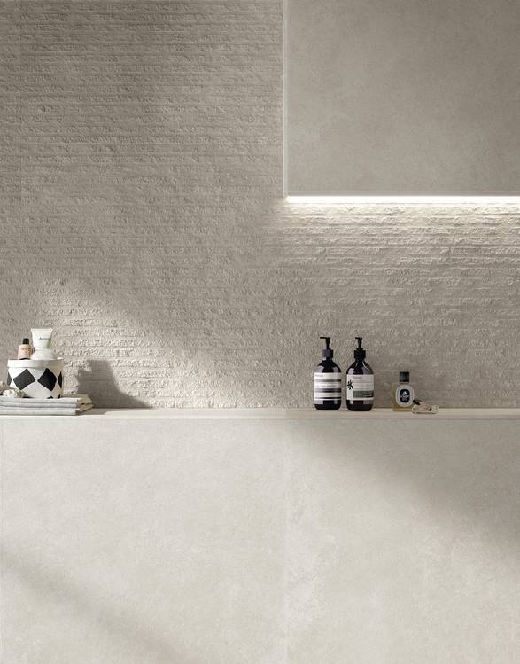 Imagen de ambiente Baño, realizada con baldosas de la colección: NOBU – BEIGE, BLANCO